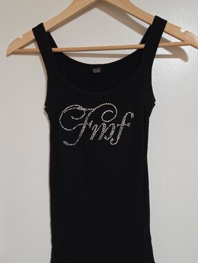 Y2K FMF Medium Women's Black Rhinestone Logo Tank Top